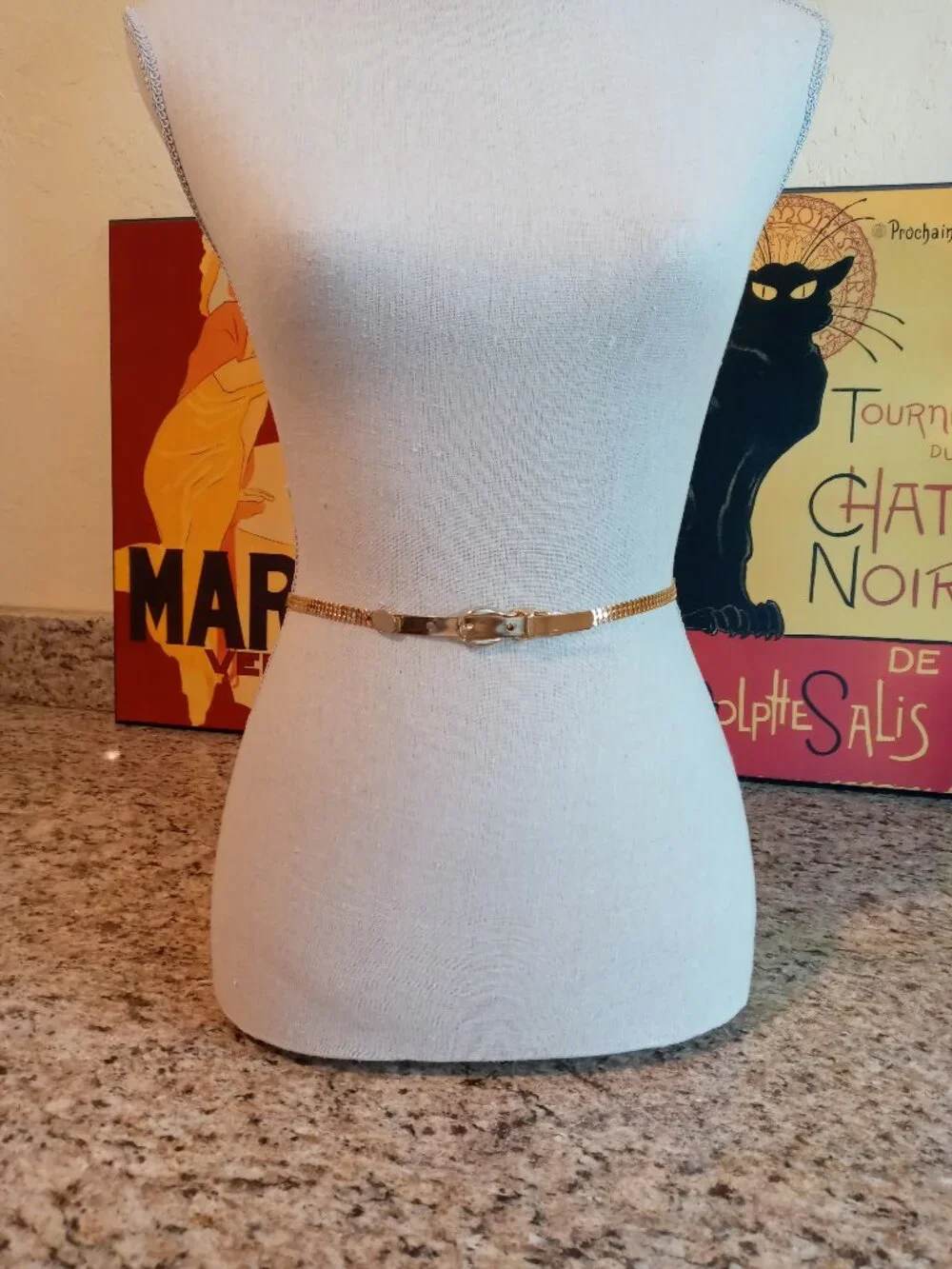 Vintage Gold Tone Chain Mail Mesh Skinny Belt Small